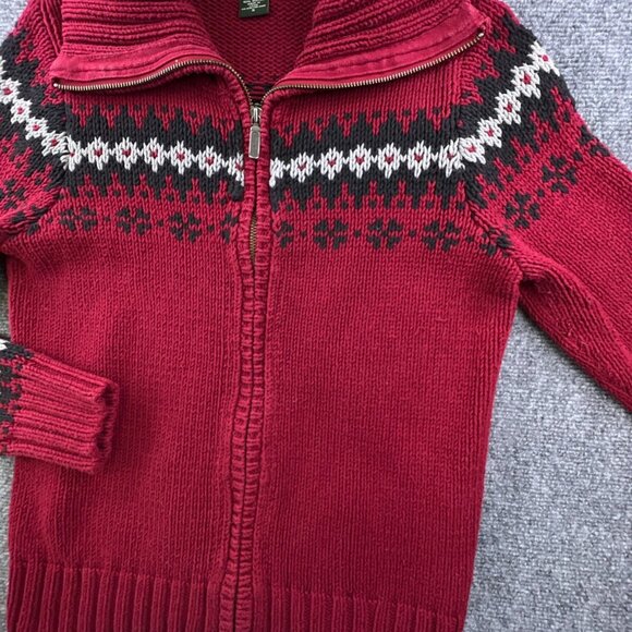 Eddie Bauer Knit Sweater Small Red Full Zip Outdoor Long Sleeve Fair Isle - Picture 7 of 10